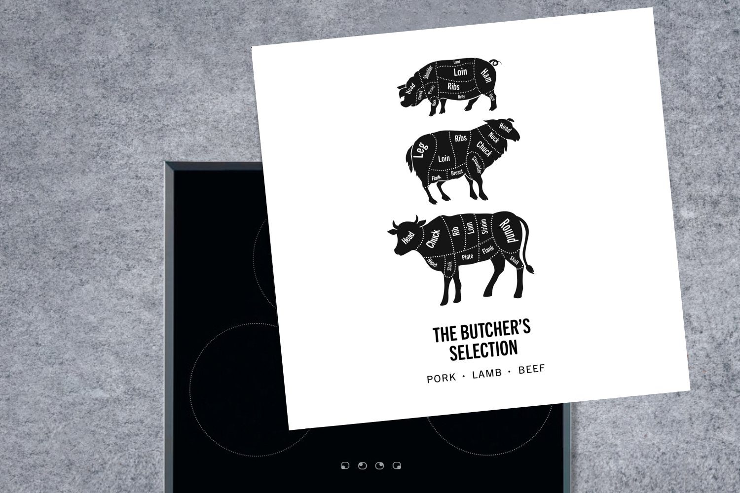 MuchoWow Herdblende-/Abdeckplatte küche Kuh - Vinyl, Tiere - - Arbeitsplatte Küche, Fleisch cm, tlg), für (1 Ceranfeldabdeckung, 78x78