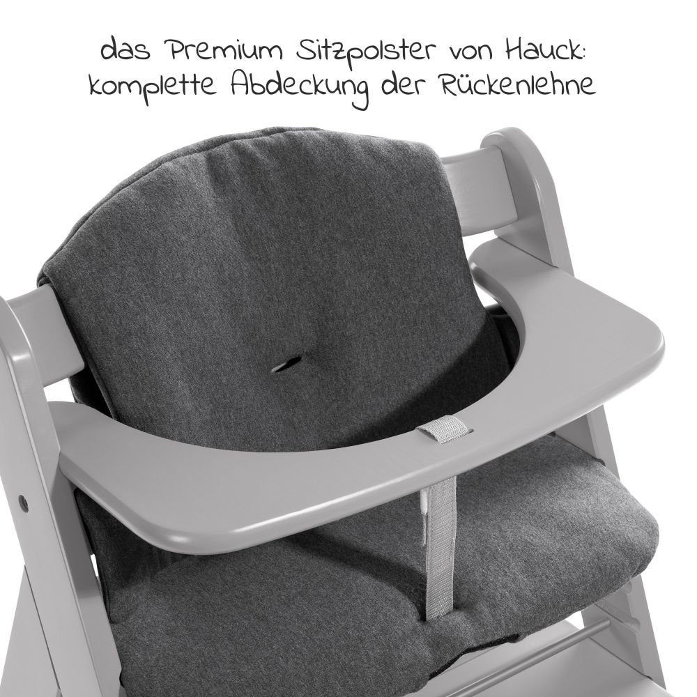 Hauck Sitzkissen Grau Plus Essbrett, Alpha verstellbar, Hochstuhl (Set), Holz mit mitwachsend Kinderhochstuhl