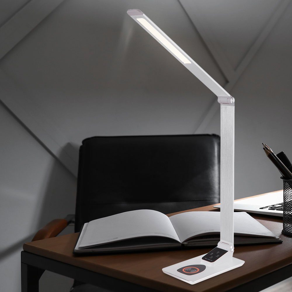 etc-shop Schreibtischlampe, Tischlampe Tageslichtweiß, Kaltweiß, Touch Dimmer Neutralweiß, Leselampe Warmweiß, silber LED Schreibtischlampe