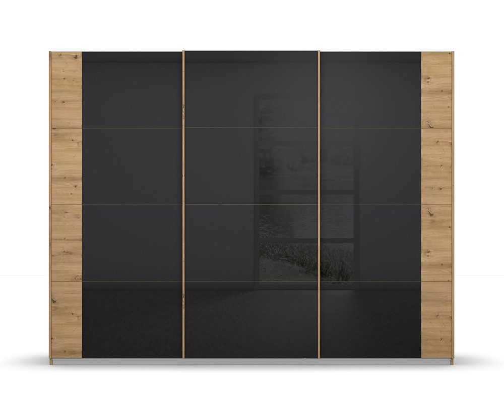 Rauch Möbel Kleiderschrank Schwebetürenschrank Artemis, mit Glastüren, Eiche Artisan, basalt grau Schwebetürenschrank, Schrank, Kleiderschrank, Breite 275 cm
