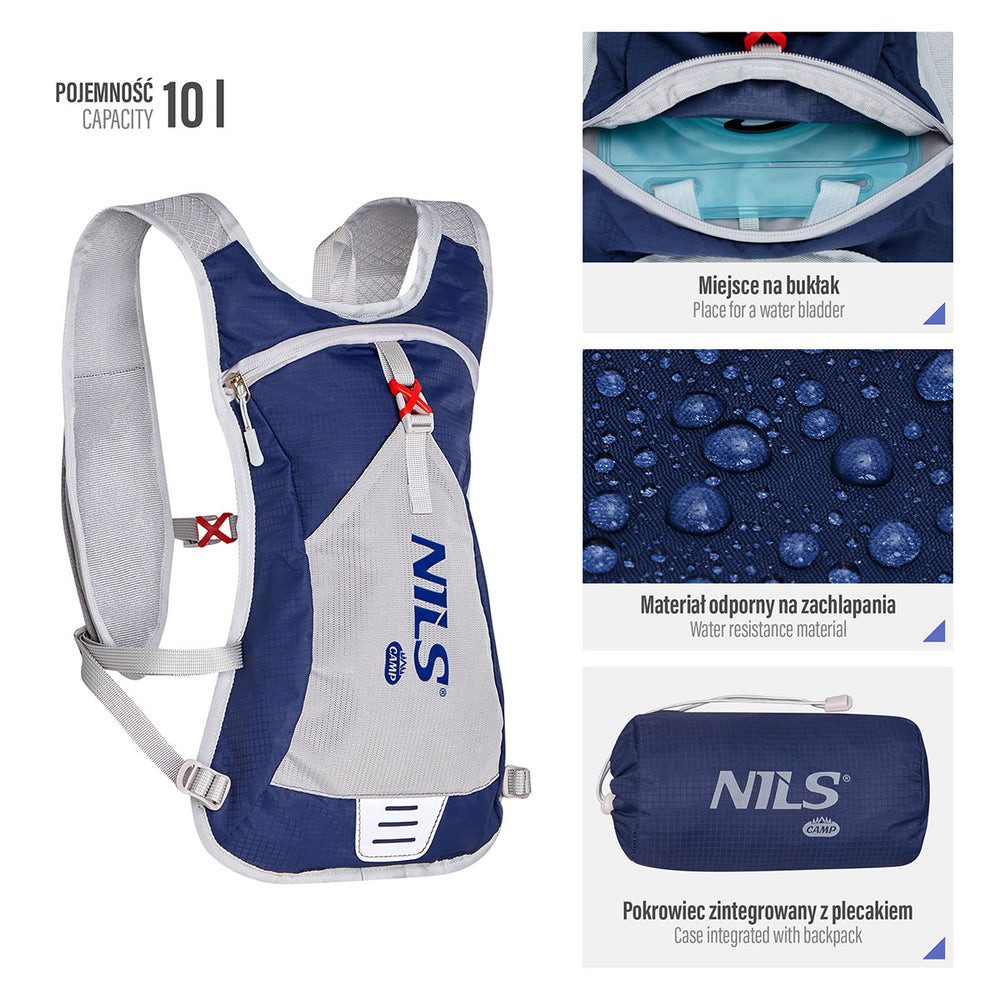 NILS CAMP Rucksack Trinkrucksack Trailrunning (Spar-Set, 1-tlg., 43 x 22 x 8 cm leicht), faltbar, Trinkblasenfach, belüftet, spritzwasserfest