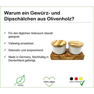 Olivenholz-erleben Gewürzbehälter 2 Dip- und Gewürzschälchen PESARO auf Olivenholz-Sockel, (2er Set+ Sockel, 5-tlg), antibakterielle Wirkung