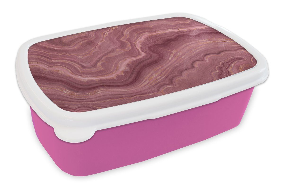 MuchoWow Lunchbox Rosa - Geode - Edelsteine - Achat, Kunststoff, (2-tlg), Brotbox für Erwachsene, Brotdose Kinder, Snackbox, Mädchen, Kunststoff