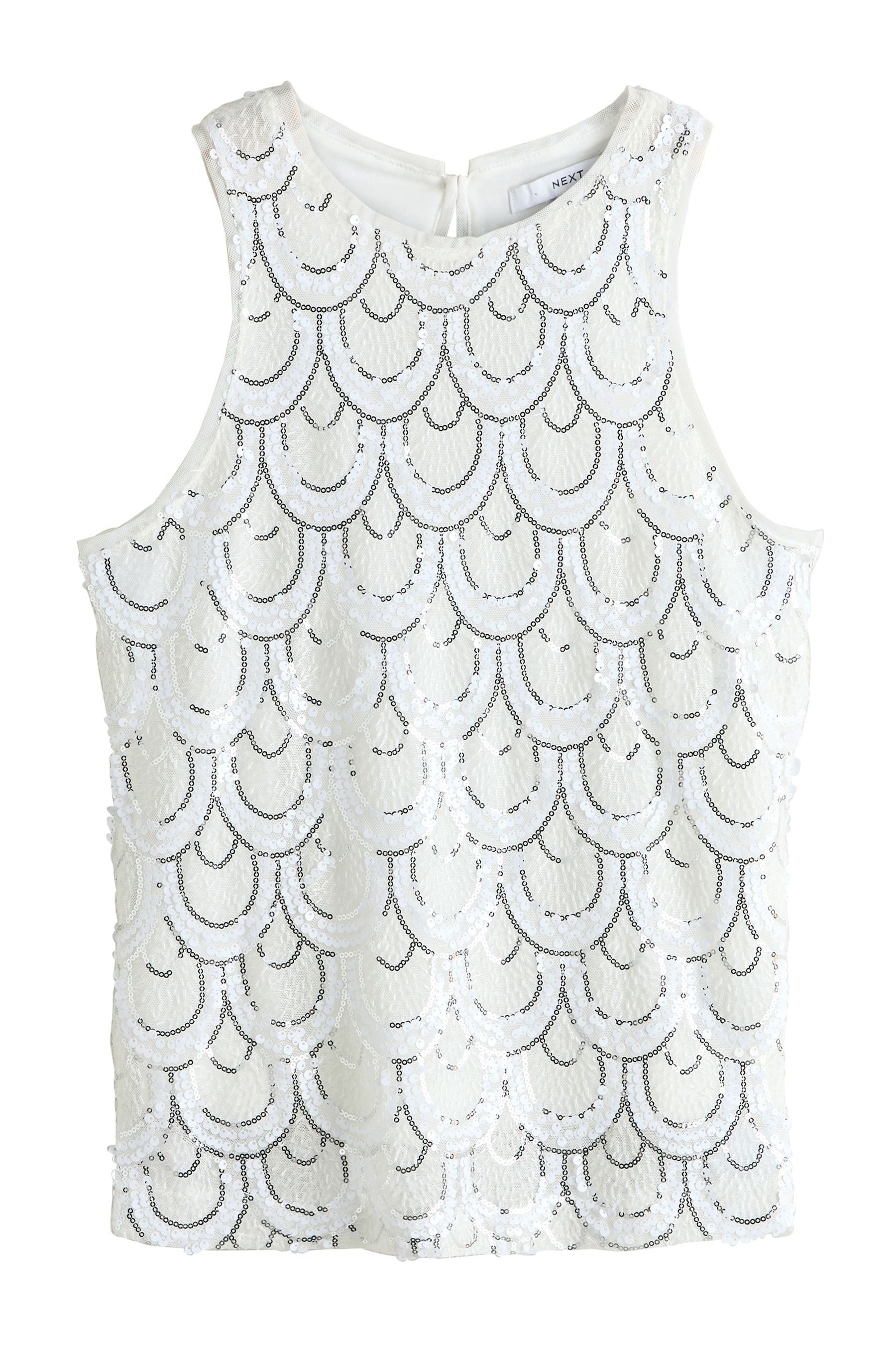 Next Kurzarmbluse Ärmelloses Tanktop mit Pailletten, Brautmode (1-tlg)