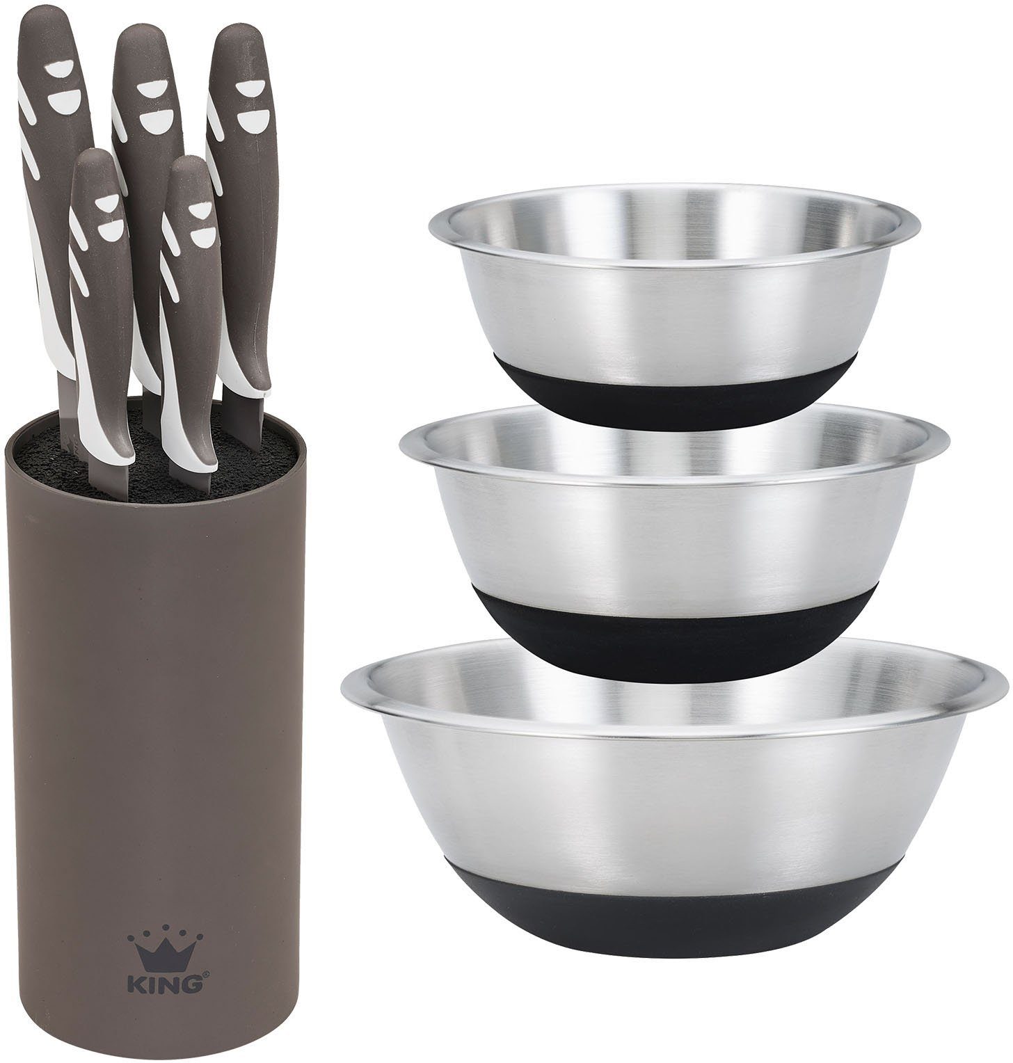 KING Schüssel ANTHRA STEEL, Edelstahl, (Set, 9-tlg), 3 Schüsseln, 1 Ножиblock, 5 Ножи