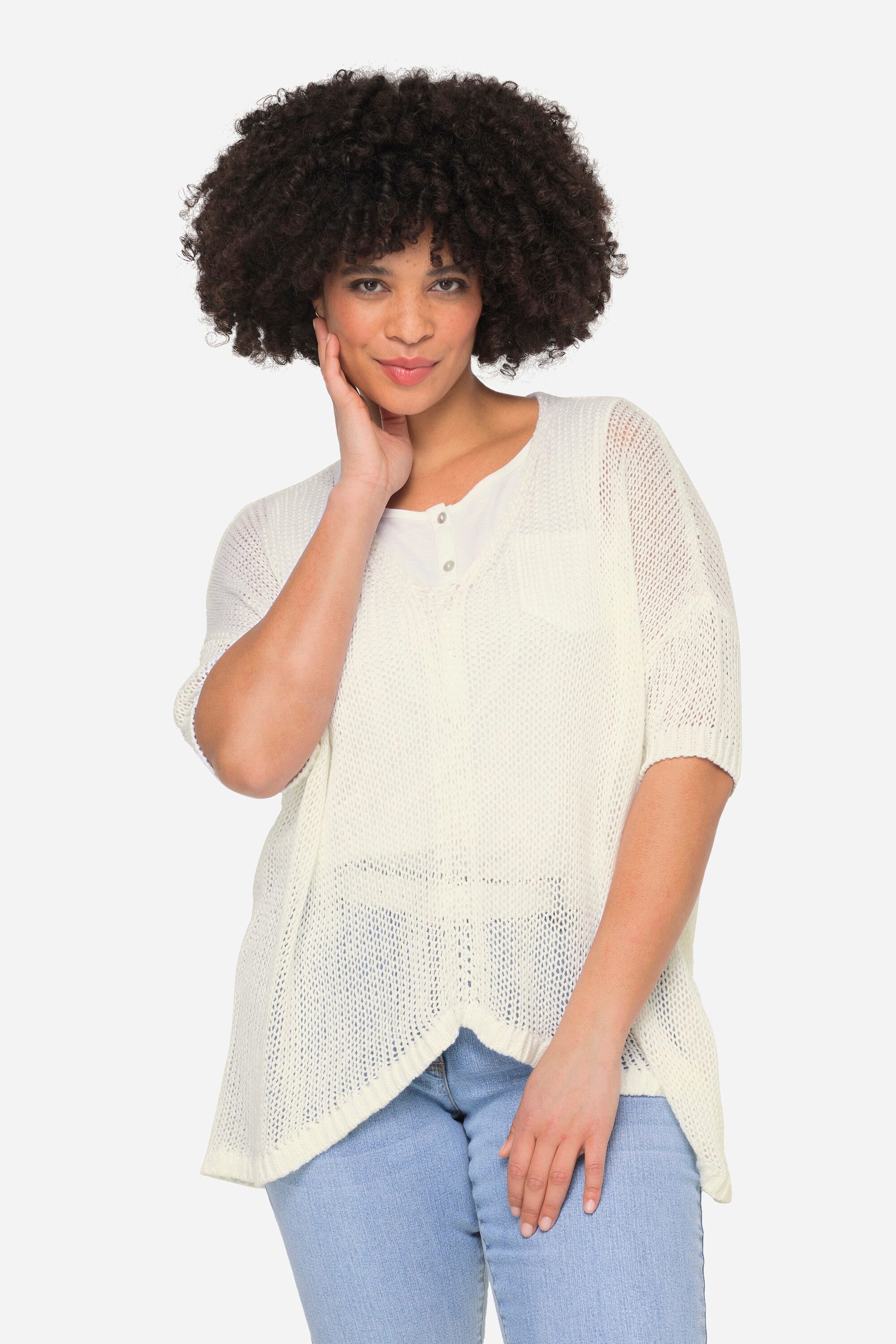 Longpullover Pullover Boxy Fit Grobstrick V-Ausschnitt Langarm