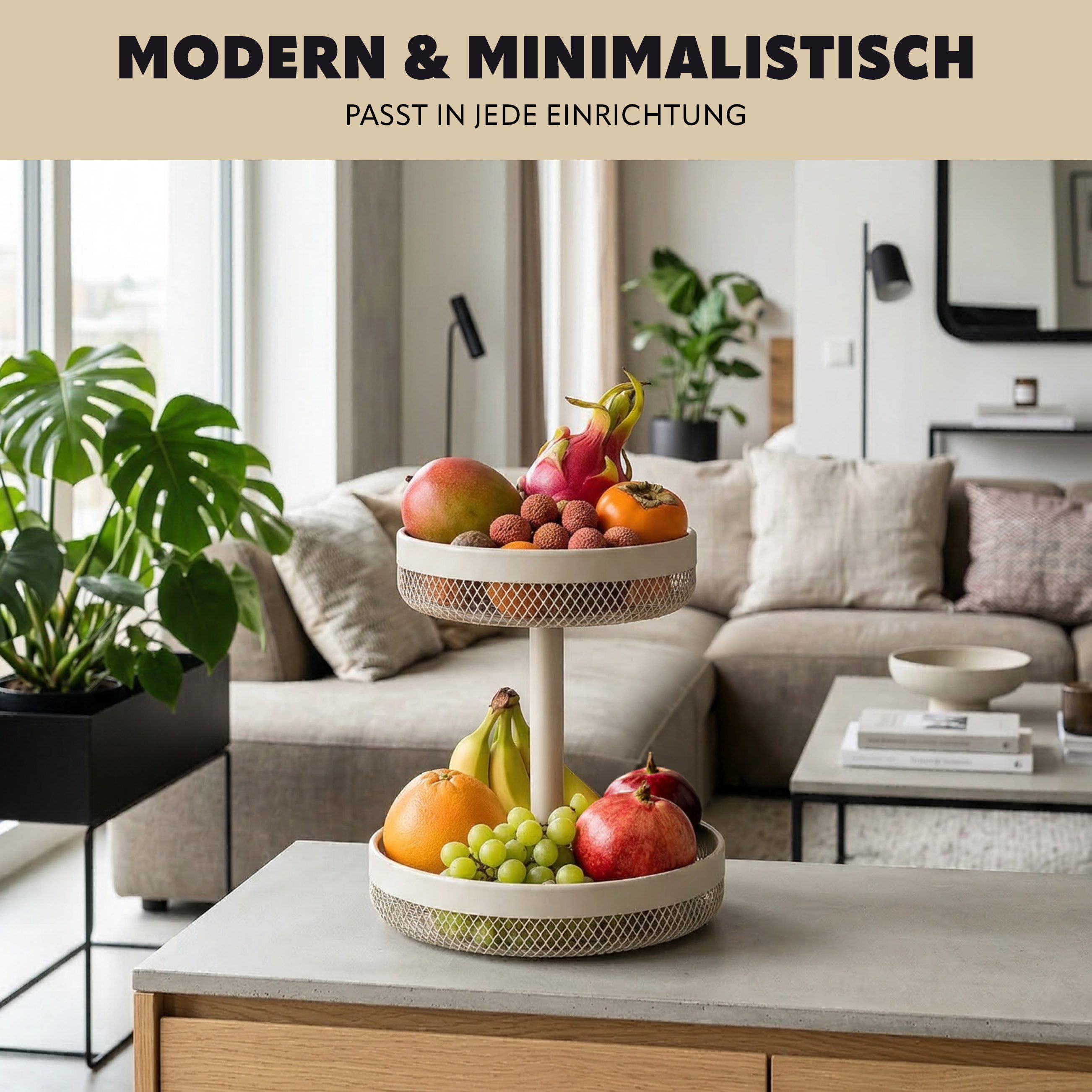 eluno Obstschale 2-stöckig, rund, Ø 20 cm und 25 cm, aus Metall, Metall, 2-stöckig