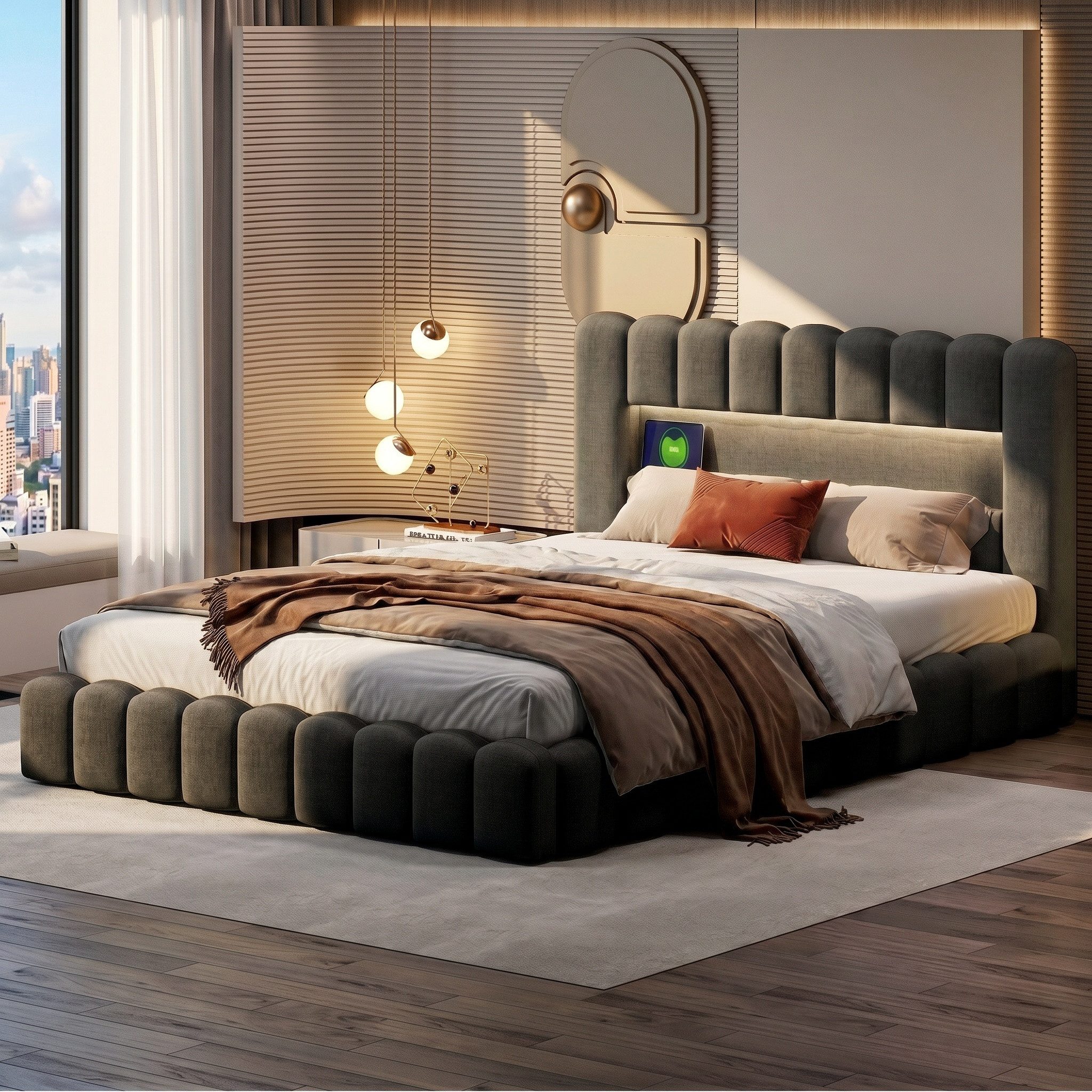 Polsterbett Doppelbett Stauraumbett 160x200 mit LED &  USB-C
