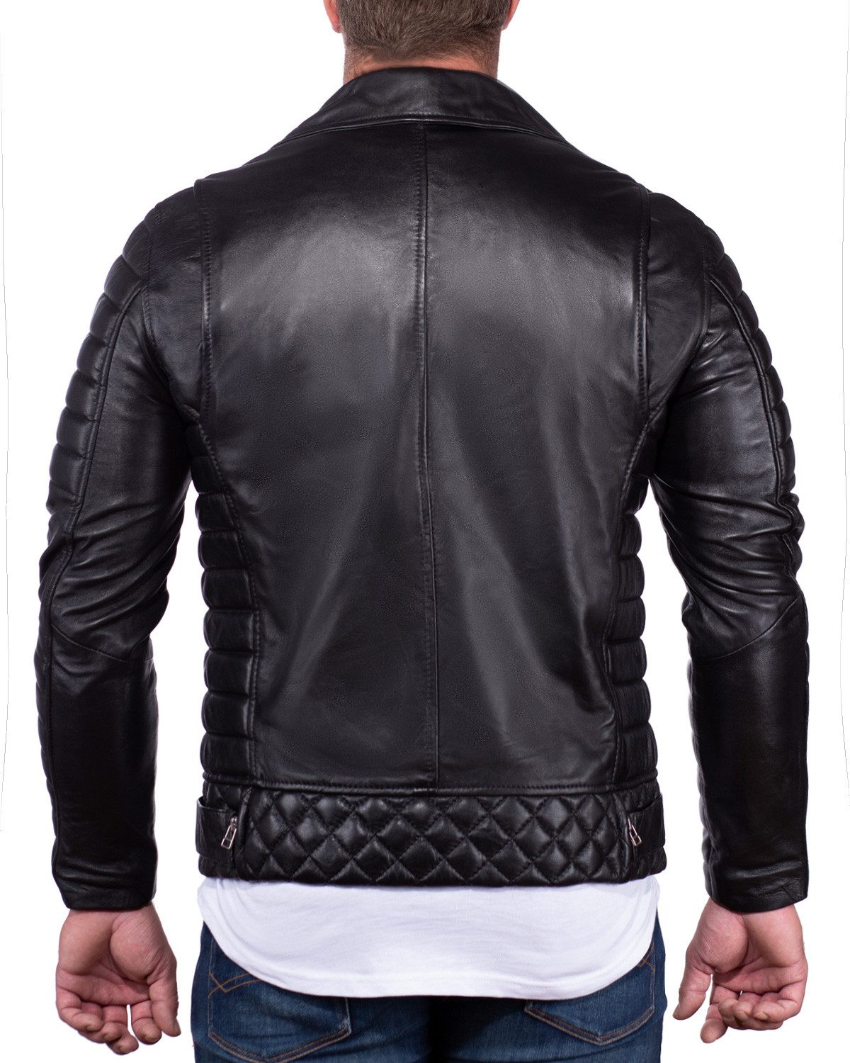 Reichstadt Lederjacke Herren Slim Fit Kunstleder Jacke Silver Zipper RS001X PU im Bikerstyle mit Silver Zippern