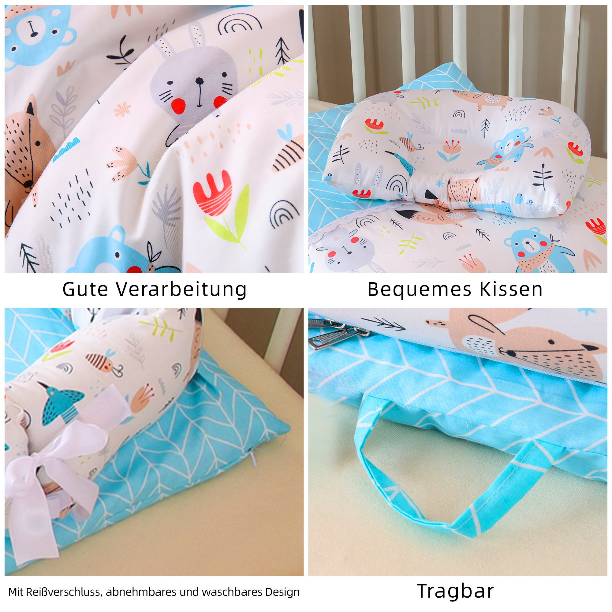 SEHAUSEU Kuschelnest Bettnestchen Babylounge Babykokon mit Decke und Kissen Wickelauflage – Bild 5 von 5