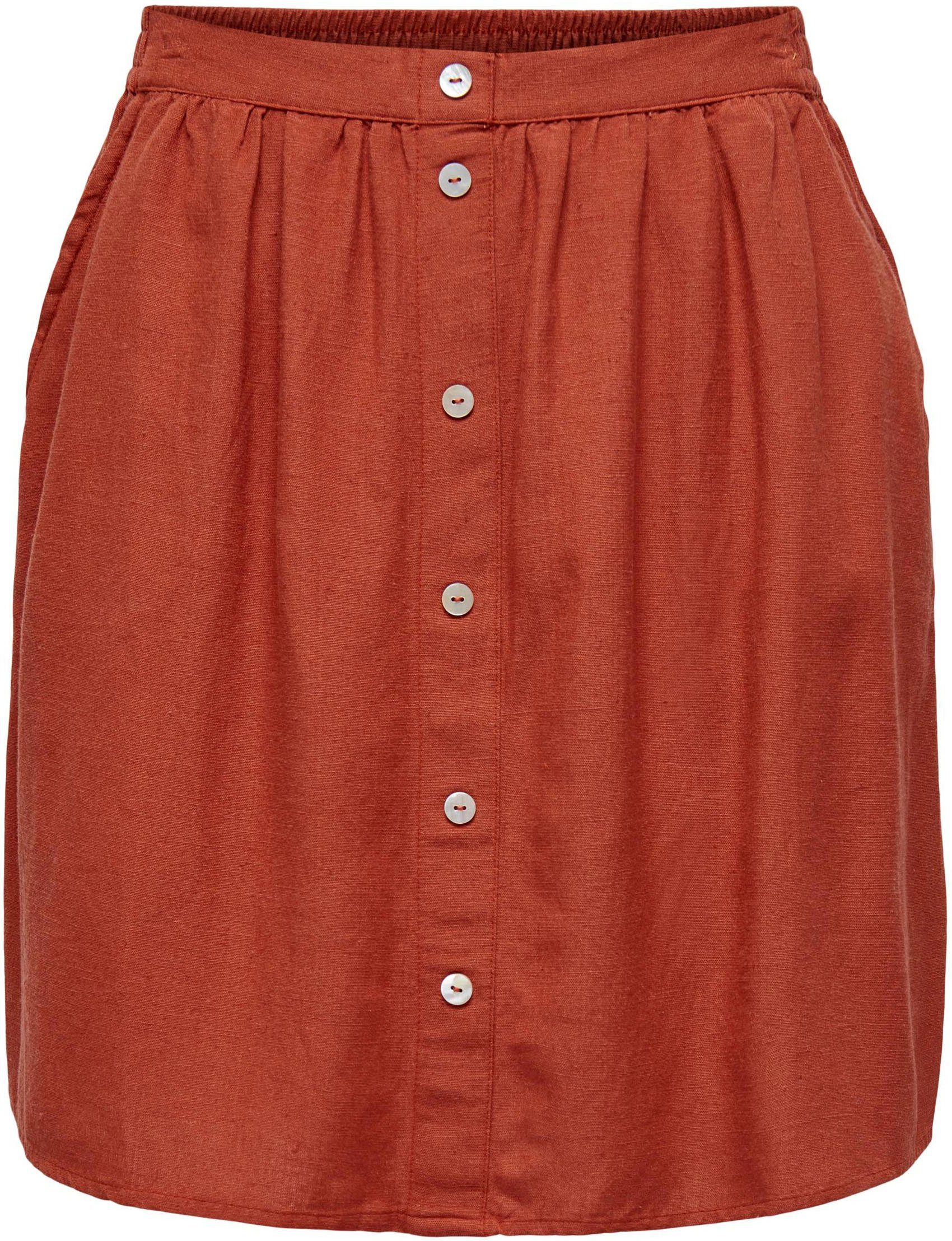 ONLY Minirock ONLKERRY MW SHORT PNT SKIRT BL BUT Leinen Cinnabar mit LINEN