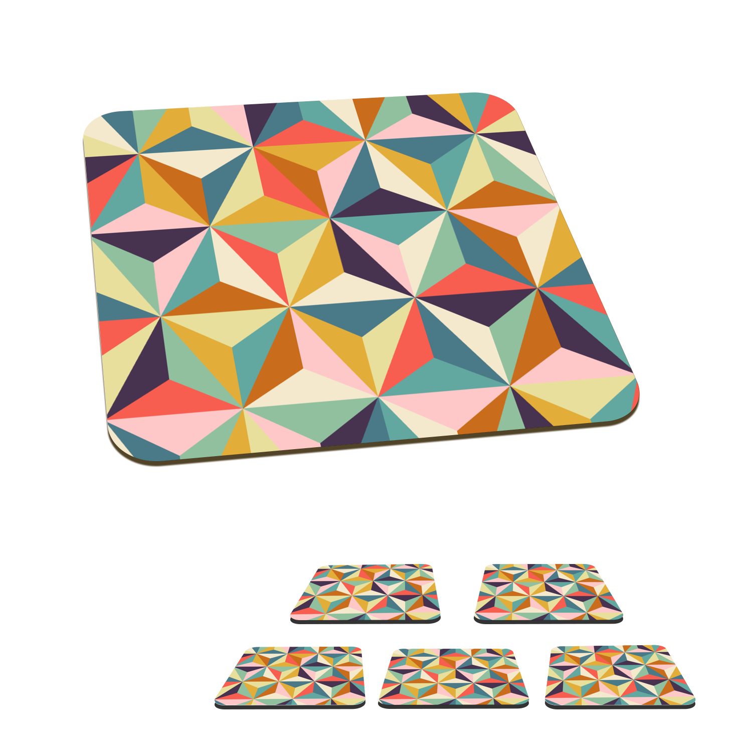 MuchoWow Glasuntersetzer Retro - Regenbogen - 3D - Geometrie - Dreieck, Zubehör für Gläser, 6-tlg., Glasuntersetzer, Tischuntersetzer, Korkuntersetzer, Untersetzer, Tasse