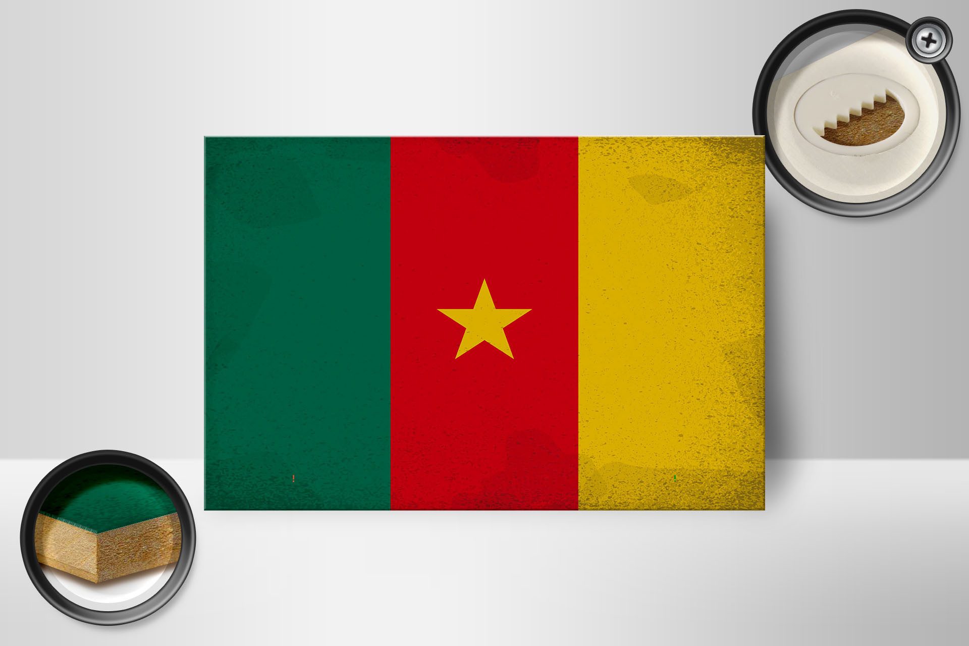 Femer GmbH Holzbild Flagge Kamerun 18x12cm Flag of Cameroon Vintage, Flaggen (1 St), Glatte Holzfaserplatte (MDF), vorn beschichtet