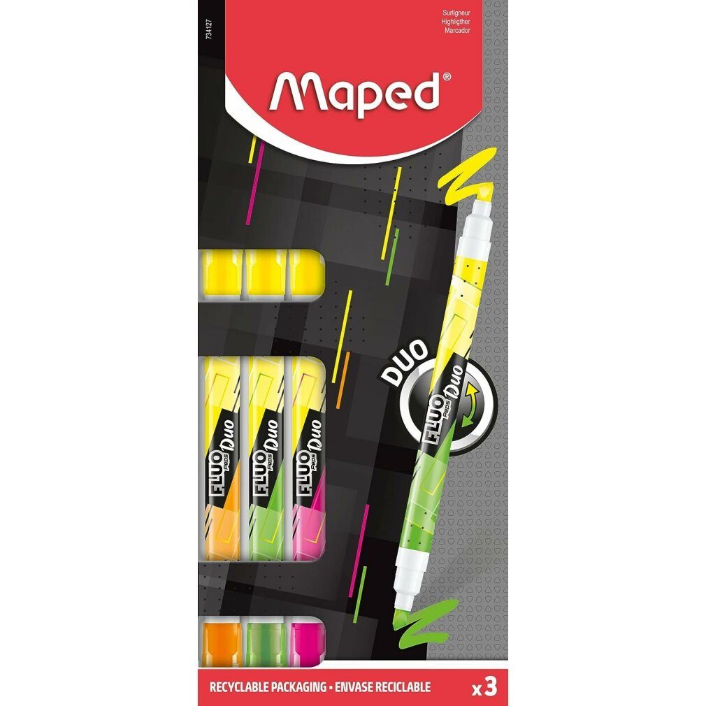 MAPED Маркеры 3 FLUO DUO Textmarker farbsortiert