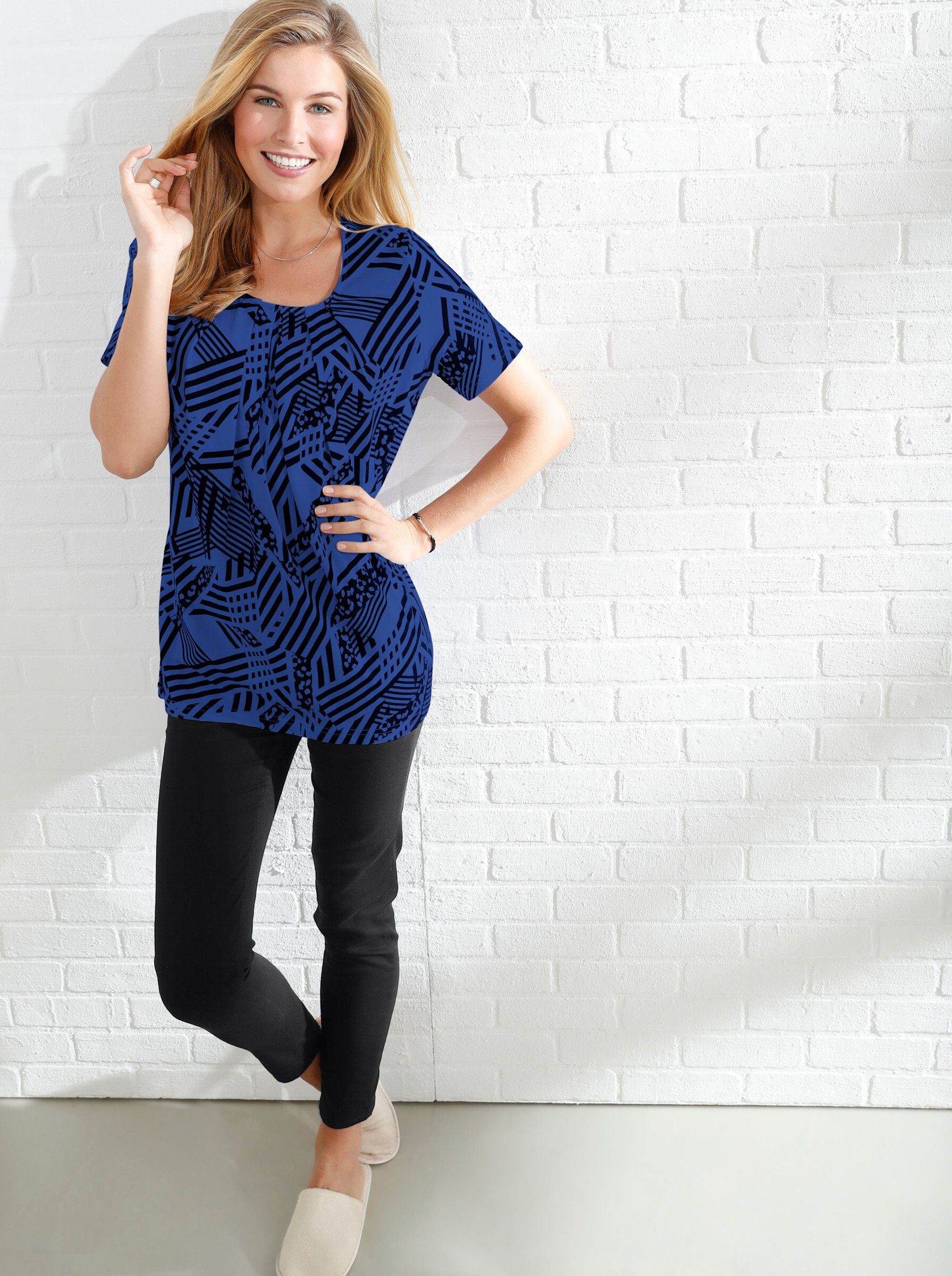 Sieh an! T-Shirt Shirt Kurzarm in A-Linie, mit grafischem Muster