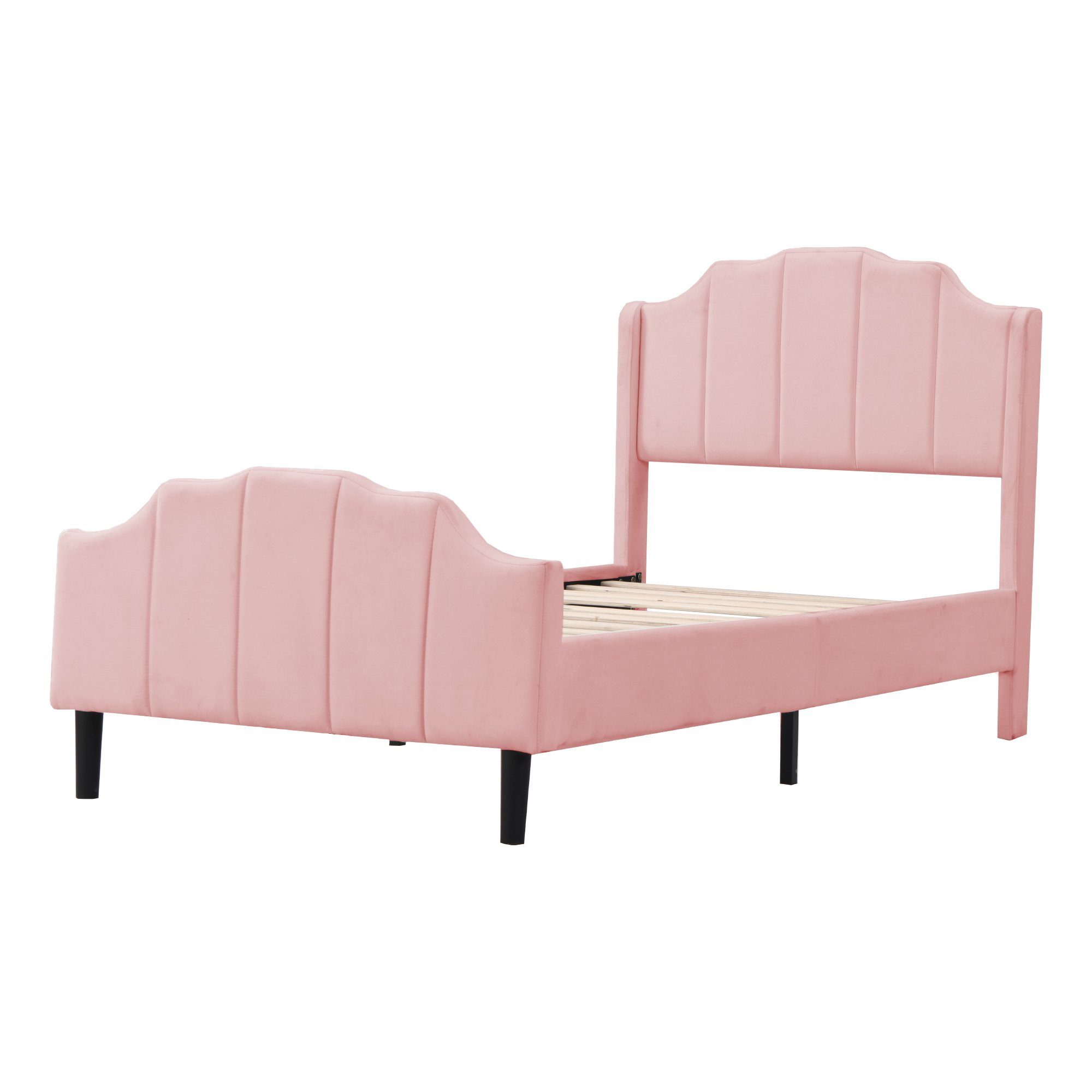 Polsterbett (Einzelbett 90 x 200 cm mit Kopfteil und Lattenrost), Jugendbett mit Gepolstertes Kopfteil, Bezug aus Samt
