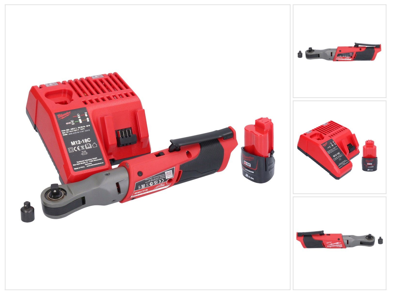 Milwaukee Umschaltknarre M12 FIR38-201 Akku Ratsche 12 V 75 Nm 3/8" 1/4" + 1x Akku 2,0 Ah + La