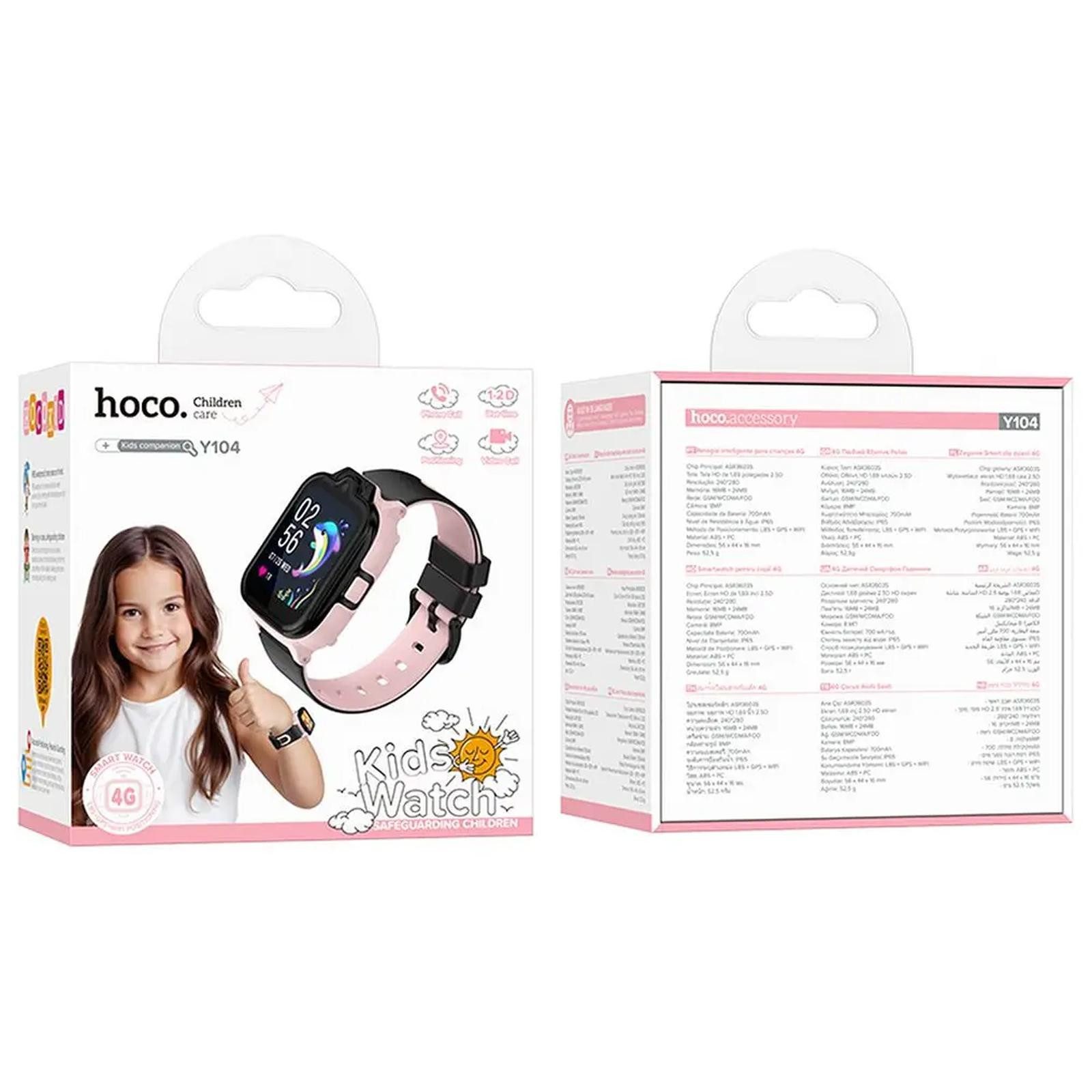 hoco. Y104 Kinder Smartwatch (1,69 Zoll, geschlossenes Echtzeit-Betriebssystem (RTOS), 4G GPS Uhr Telefon Videoanruf Ortung SOS Kinderuhr SIM Funktion Pink