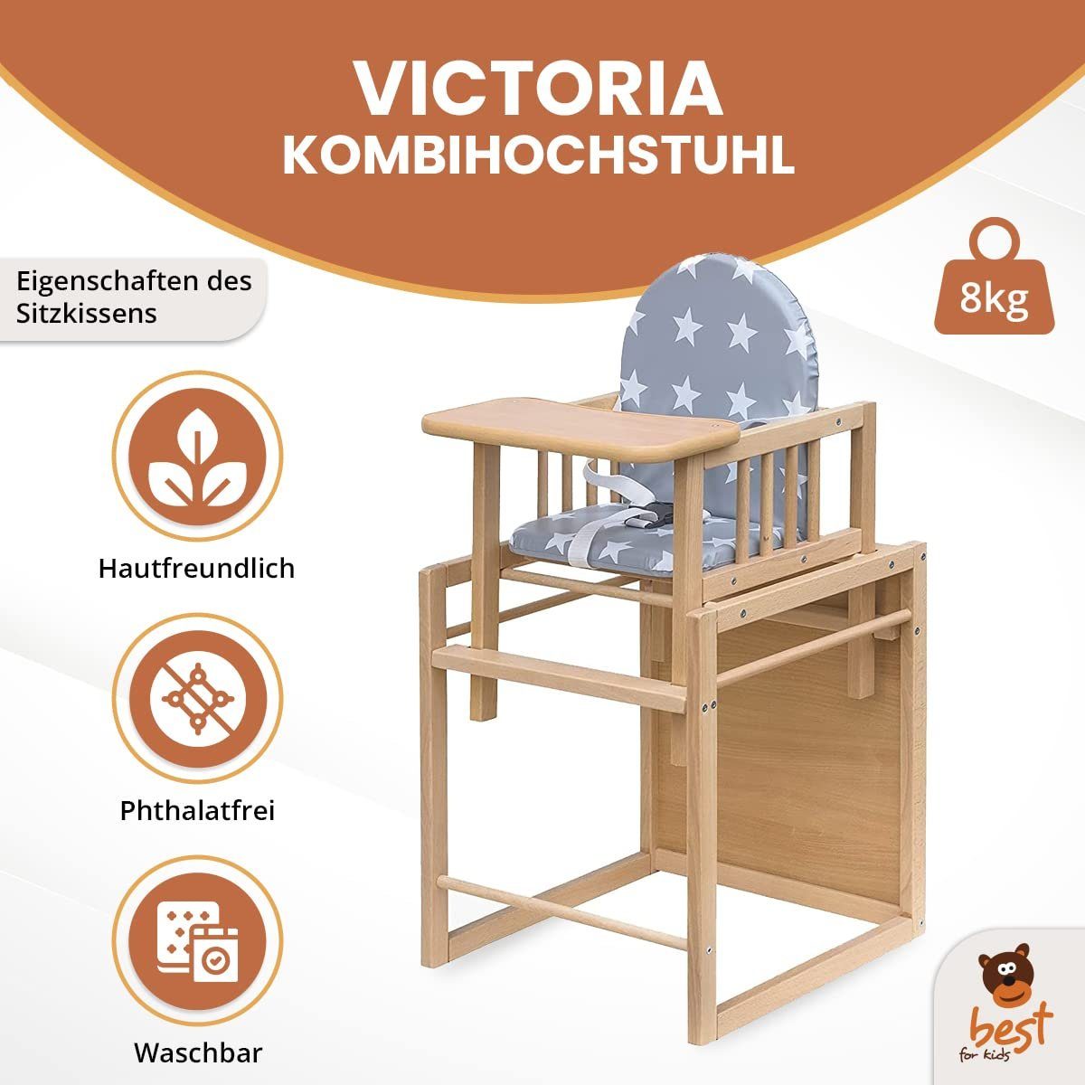 Best for Kids Kombihochstuhl zur Victoria, umbaubar leicht Stuhl-Tisch-Kombination