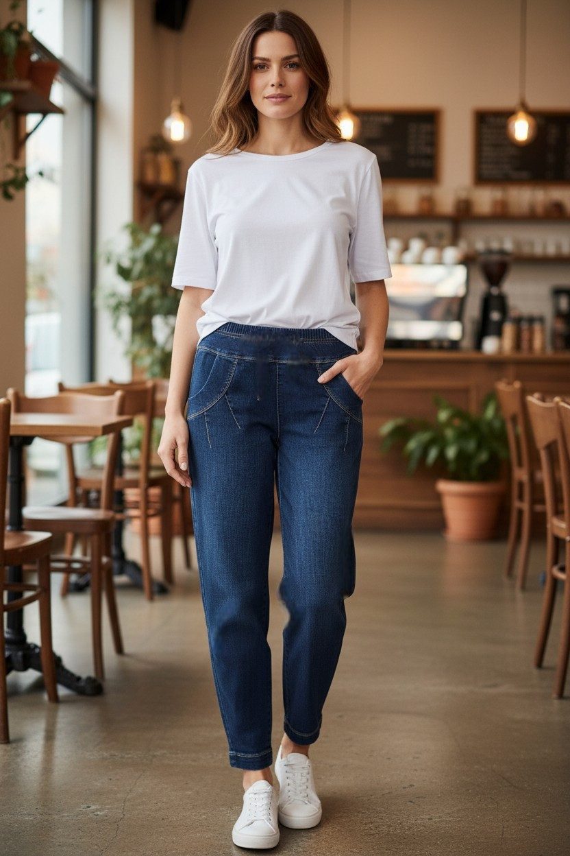 Schlupfjeans Rachell3-700W, lässige Powerstretch Jeans mit Faltendetails