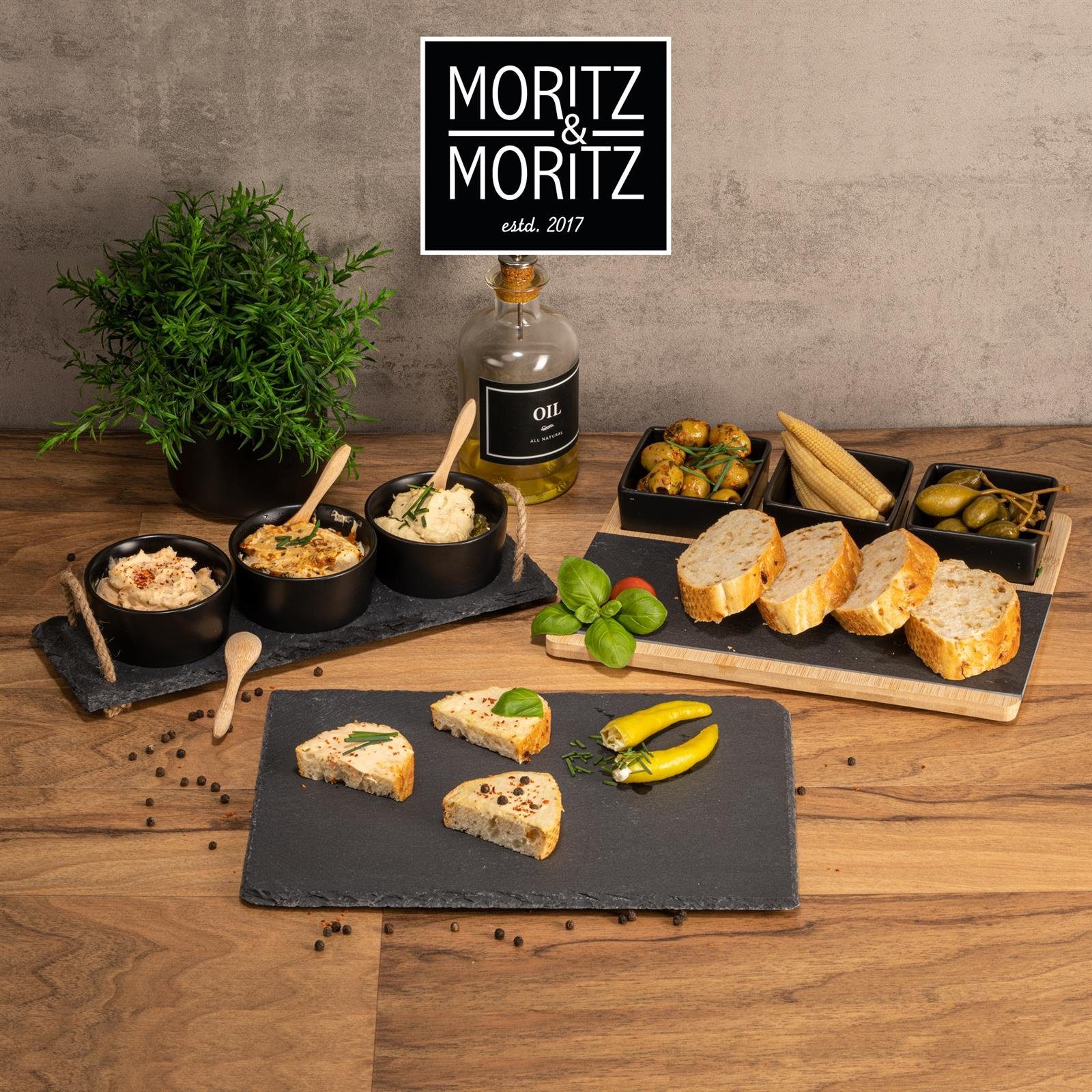 Moritz & Moritz Servierschale Moritz & Moritz 3x Dipschalen mit Schieferplatte