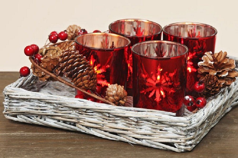 BOLTZE GRUPPE GmbH Windlicht Windlicht Set Teelichthalter Teelicht  Weihnachten lackiertes Glas rot
