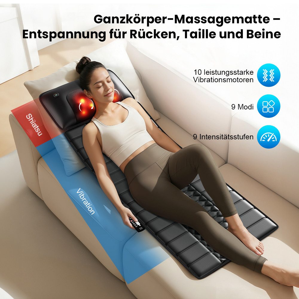 BBWL Massagegerät mit Heizfunktion für Nacken, Rücken und Taille, Kunstleder, verstellbare Intensität, tragbares Design für Büro, Zuhause und Reisen