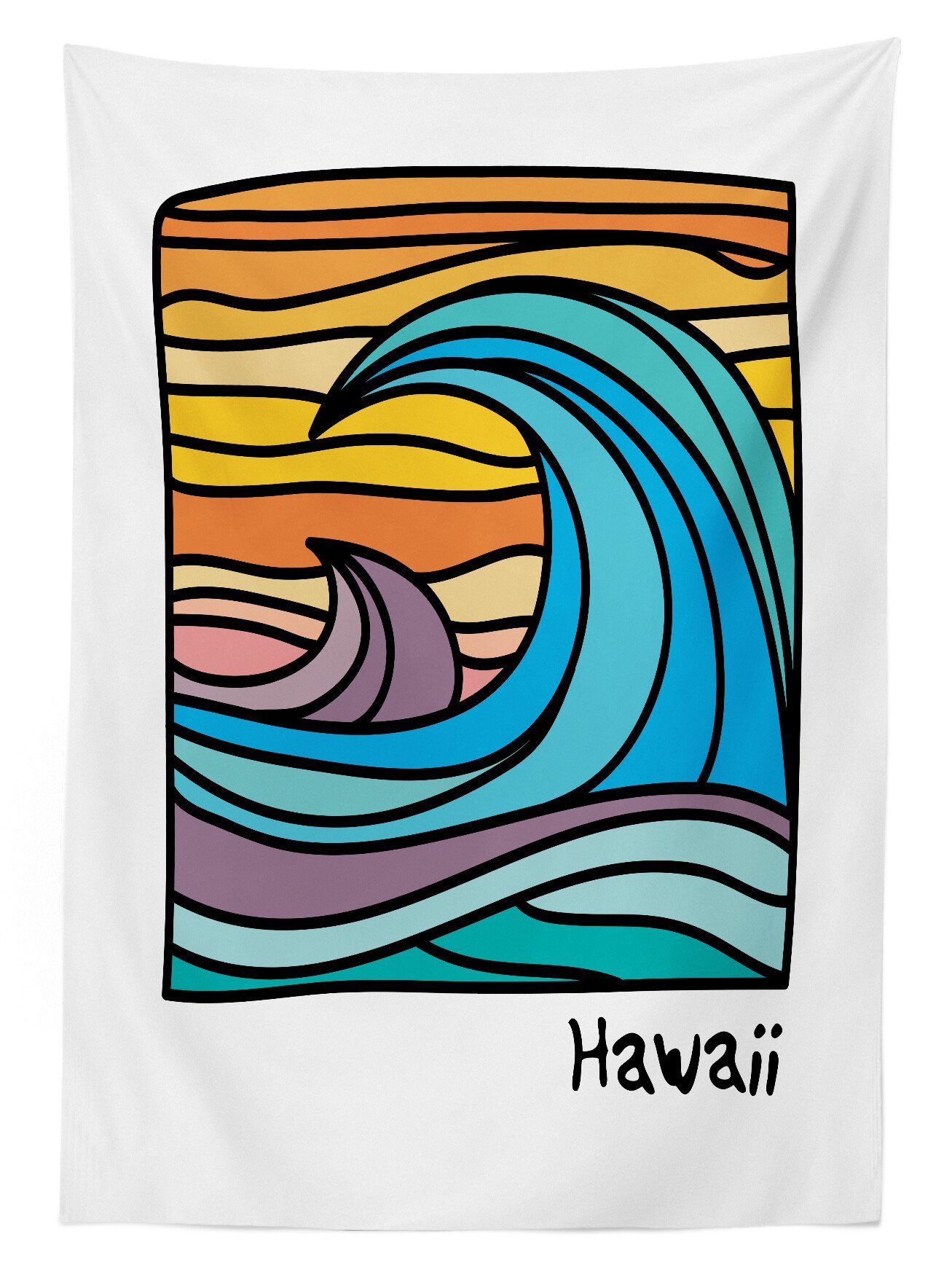 Abakuhaus Bereich Für Waschbar Farbfest Außen Hawaii Ozean-Wellen-Kunst Klare den Abstrakte Tischdecke Farben, geeignet