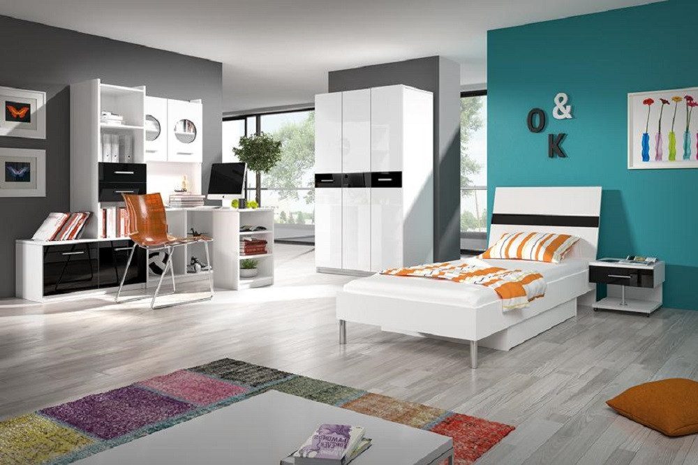 Jugendzimmer-Set Modernes Jugendzimmer-Set in Weiß mit Bett, Schrank und Schreibtisch