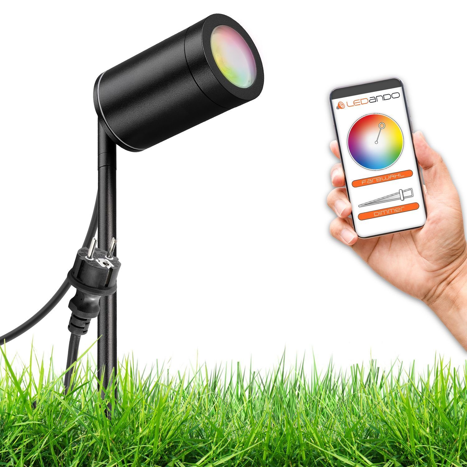 LEDANDO LED Einbaustrahler Smarter LED Erdspieß mit tauschbarem 5W WiFi GU10 Leuchtmittel - RGB C | Strahler