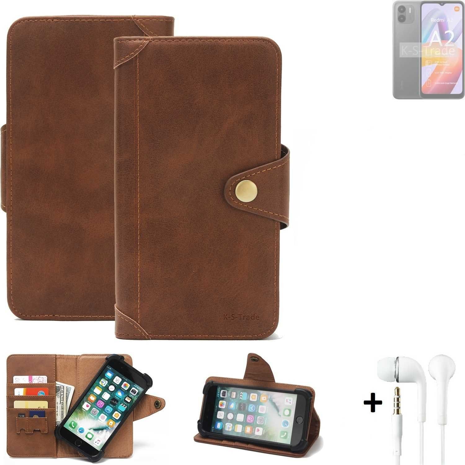 K-S-Trade Handyhülle für Xiaomi Redmi A2, Handyhülle + Kopfhörer Schutz Hülle Walletcase Bookstyle Tasche