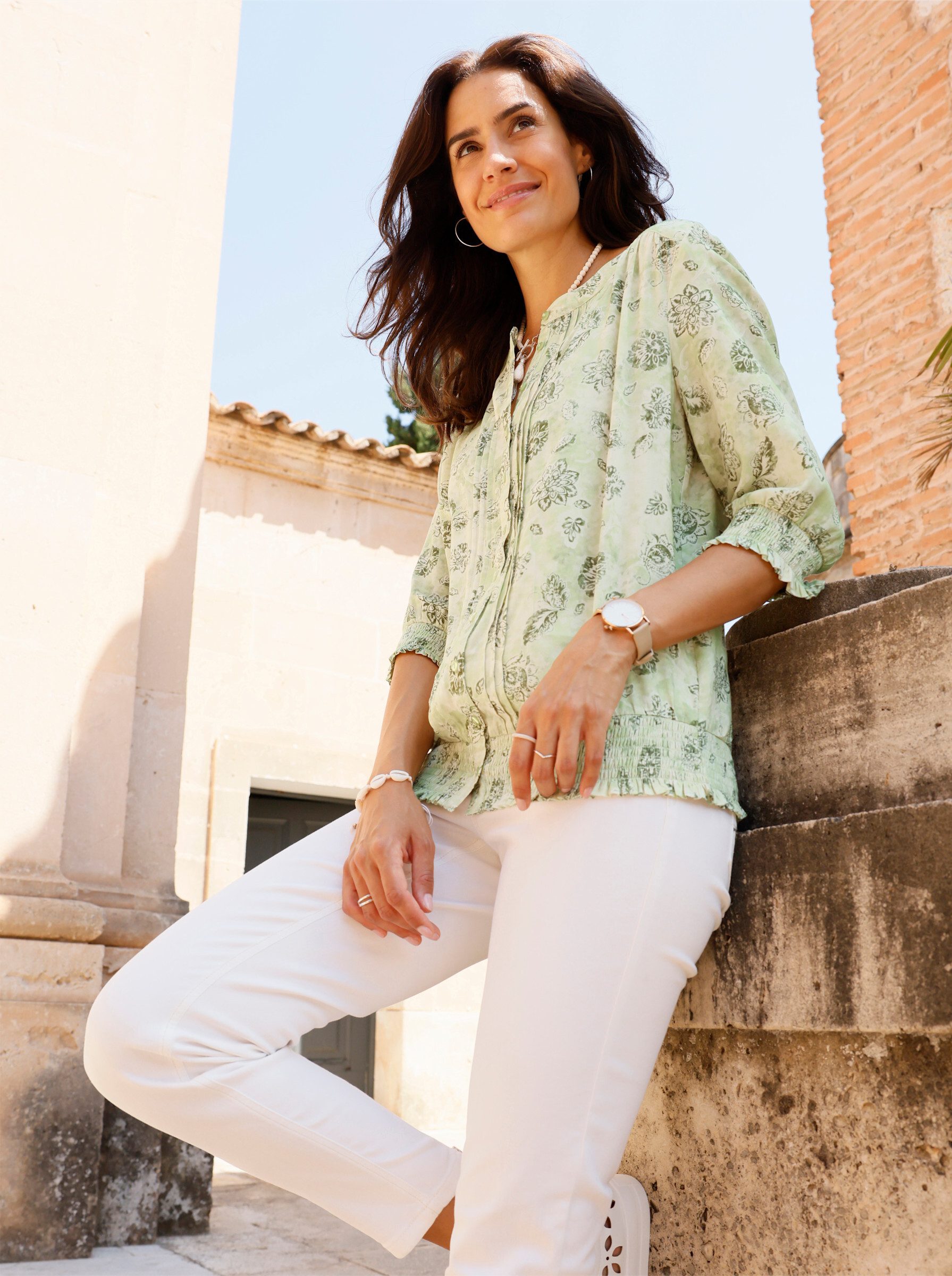 Klassische Bluse Druckbluse 3/4-Arm