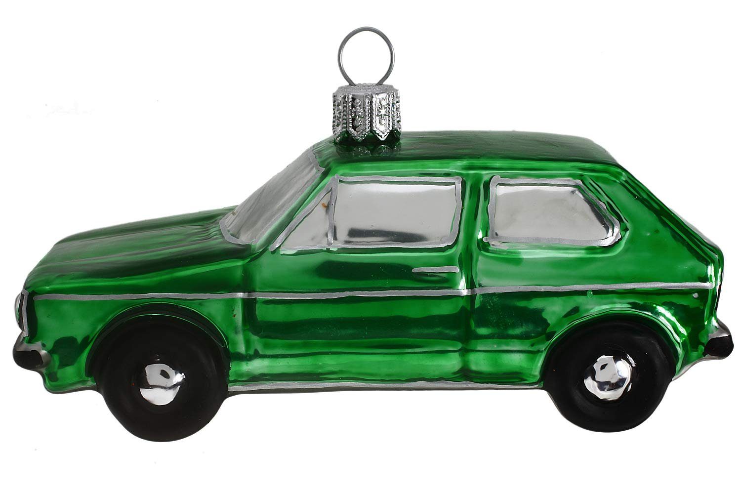 Hamburger Weihnachtskontor Christbaumschmuck VW-Golf - Dekohänger mundgeblasen - (grün), handdekoriert