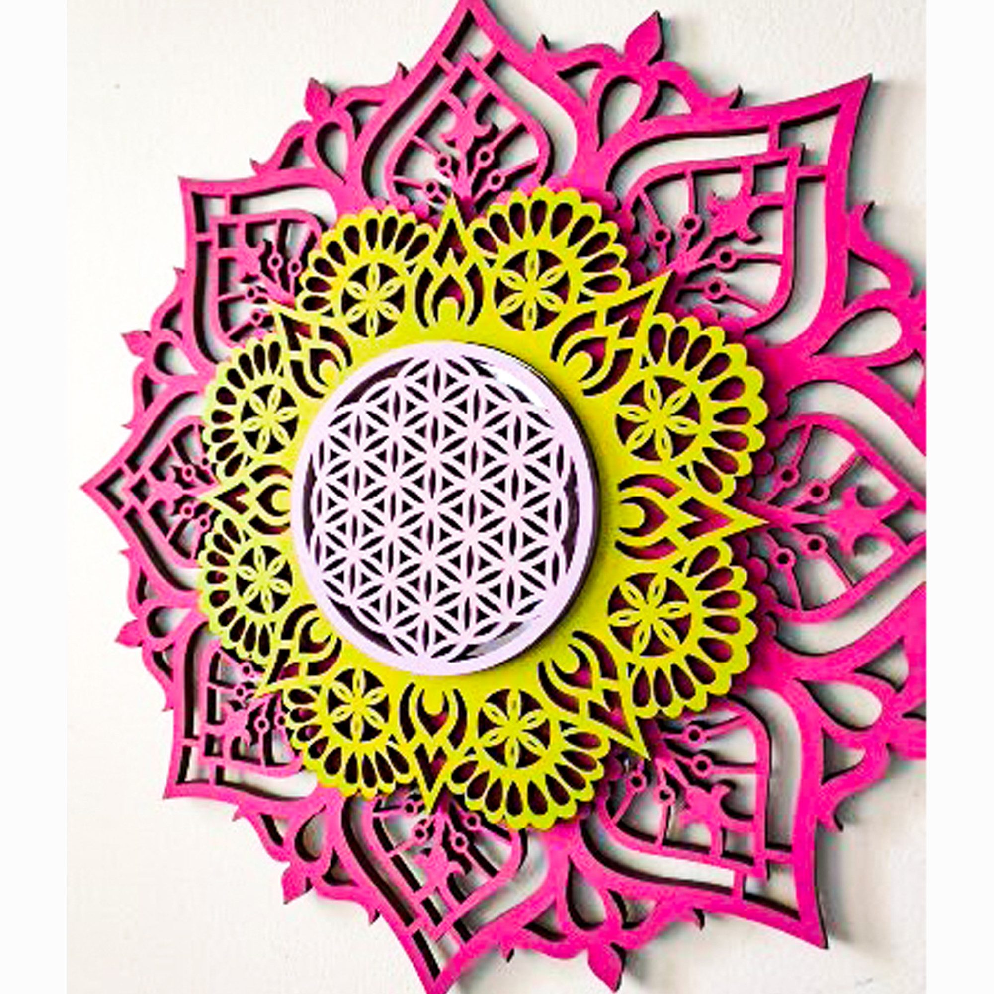 ORNAMENTI Wanddekoobjekt 3D MANDALA, Grosse moderne boho Wanddeko, Holz, 3 Schichten, Spiegel (moderne Deko Anhanger, Yoga Wandsculptur, Holzbild, stilvolle Wanddekoration, Wandpaneel, Ornament, geschnitz Wandrelief), Verzierung fur Zuhause, Wohnzimmer, Schlafzimmer, Wandkunst, 5 Größen