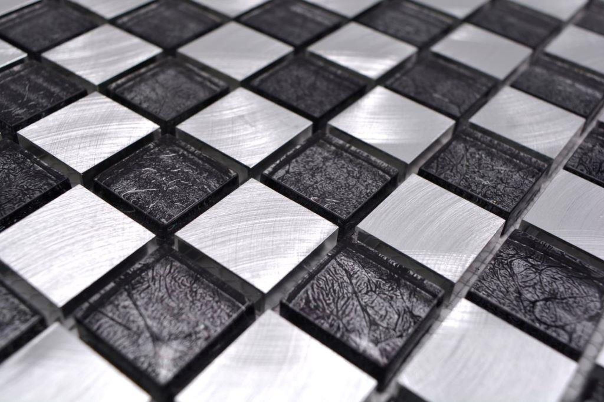 Glasmosaik Fliese Mosani schwarz Mosaik Mosaikfliesen silber anthrazit Aluminium