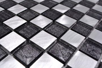 Mosani Mosaikfliesen Mosaik Fliese Aluminium Glasmosaik schwarz anthrazit silber