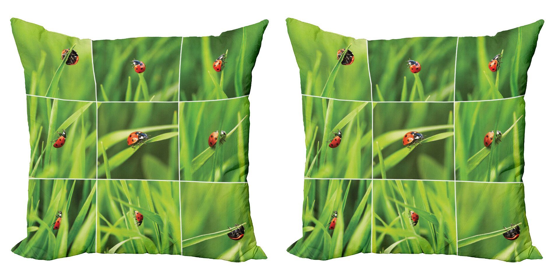 Natur Digitaldruck, Gras Kissenbezüge über Doppelseitiger (2 frisches Marienkäfer Modern Stück), Accent Abakuhaus
