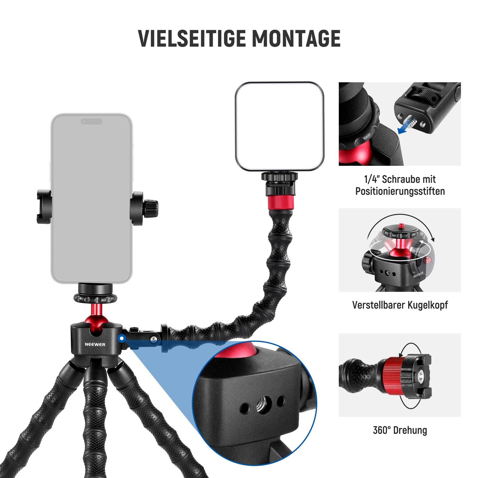 Neewer T91 Flexibles Stativ mit 2 Magic Arms für Smartphone & Kamera Ministativ (höhe:29cm)