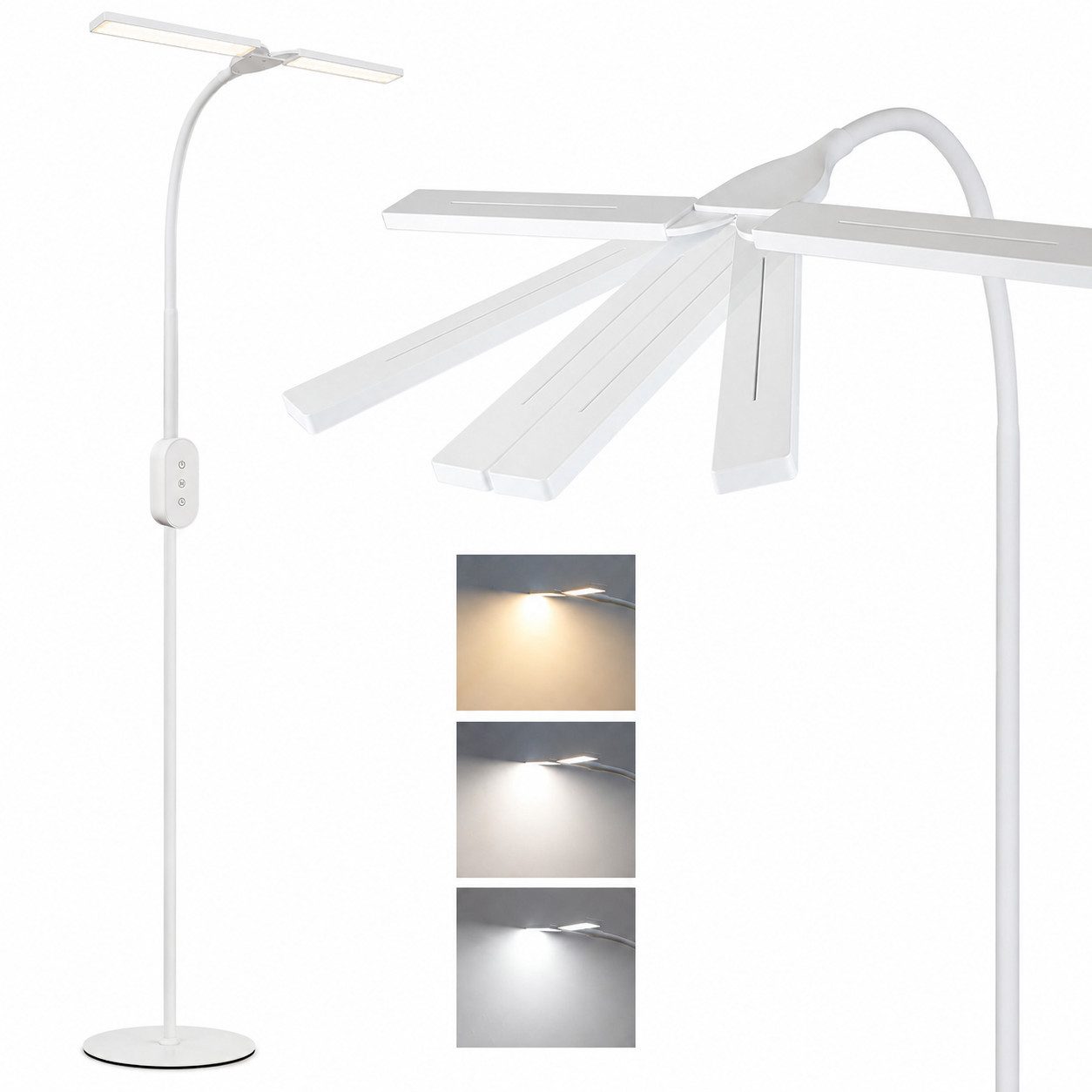 ZMH LED Stehlampe LED dimmbar Leselampe 9W Timer Memory einstellbar Touch, dimmbar, LED fest integriert, flexibel verstellbar, schwenkbar