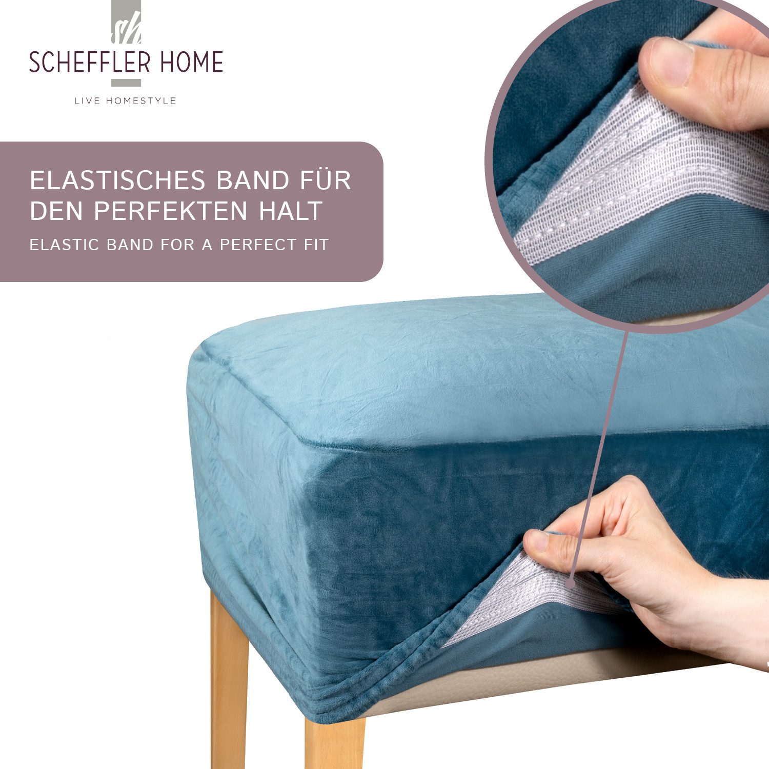 sh SCHEFFLER-HOME LIVE HOMESTYLE Stuhlhusse VelvetFit Puma – elastischer Stuhlbezug, für große Stühle, Samt-Optik, Idealmaße 46×66 cm Rückenlehne
