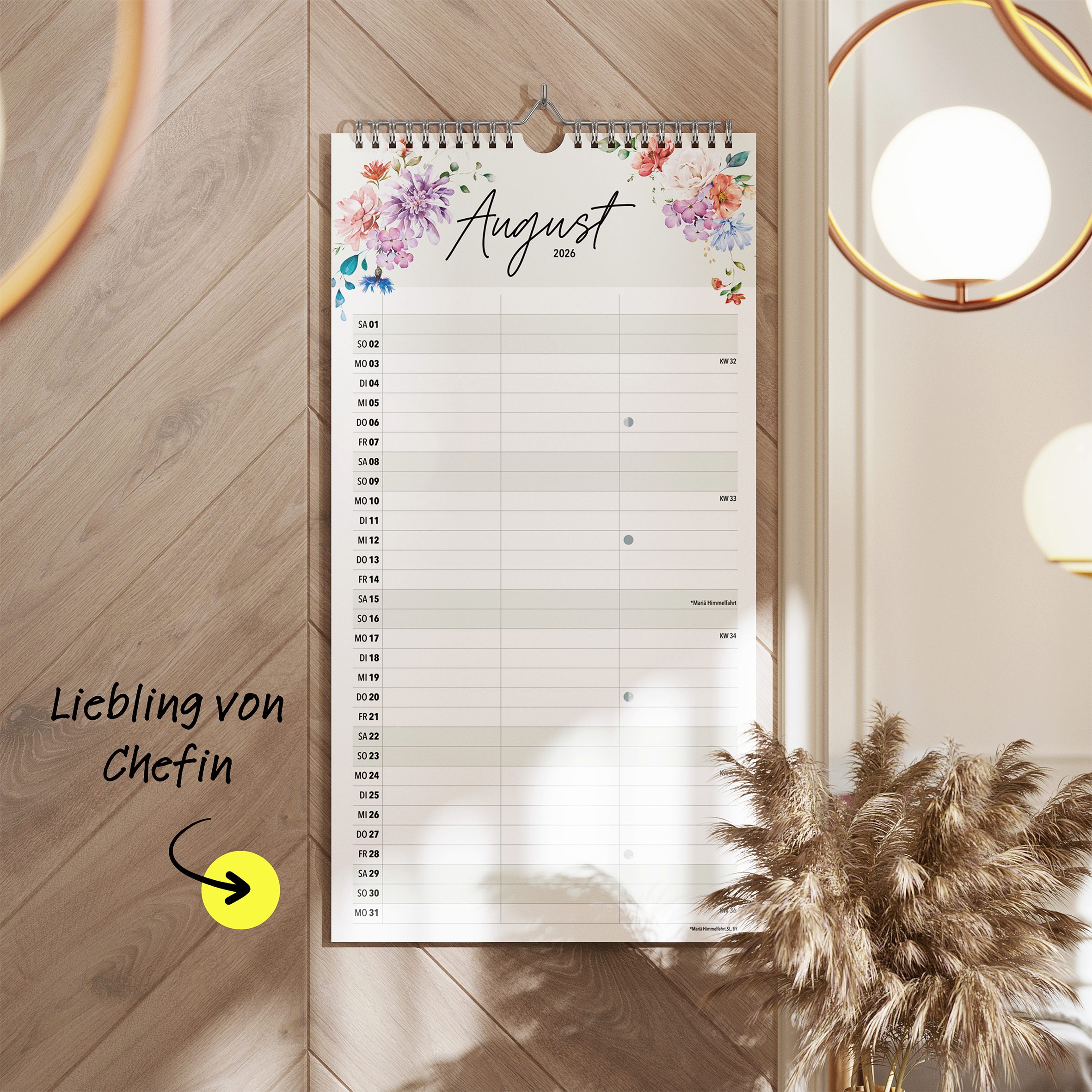 heaven+paper Terminplaner Paarplaner WILDFLOWER 3 Spalten 2026 blumig, hochwertig, Hergestellt in Deutschland