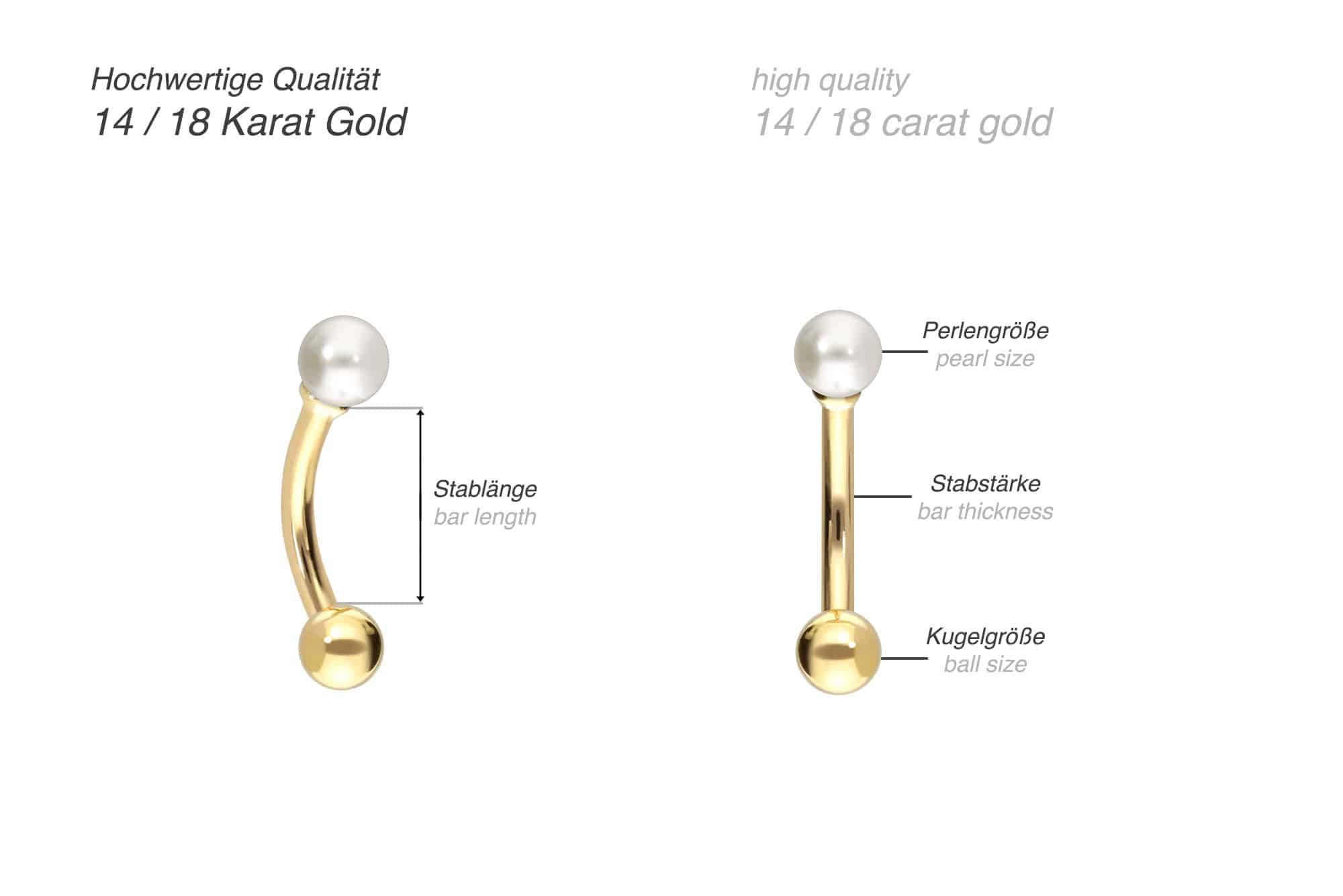 PIERCINGLINE Bauchnabelpiercing 14/18 Karat Gold Banane ECHTE FRISCHWASSERPERLE (Bananen, 1-tlg)