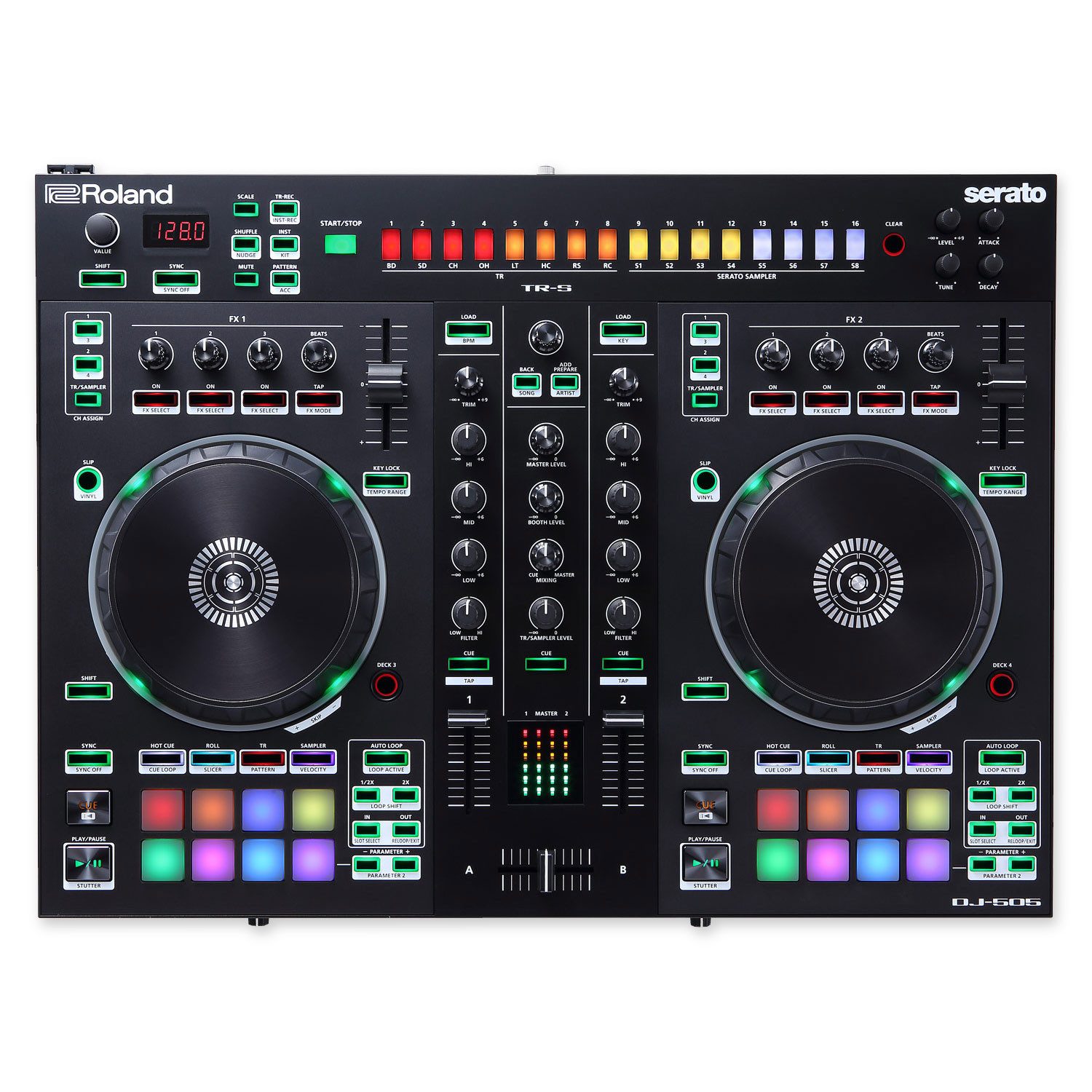 Roland Audio DJ Controller Roland DJ Controller DJ-505 2-Kanal DJ-Pult mit Drumcomputer, (digital, 1-tlg), 2-Kanal DJ Controller mit Drumcomputer