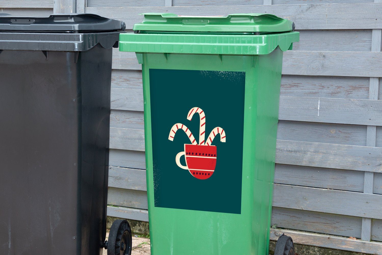 MuchoWow Wandsticker Weihnachtsschmuck - Mülleimer-aufkleber, - St), Container, Mülltonne, (1 Weihnachten Sticker, Abfalbehälter Tasse