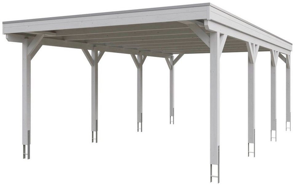Skanholz Einzelcarport Grunewald, BxT: 427x796 cm, 395 cm Einfahrtshöhe,  mit Aluminiumdach, Flachdach mit Aluminium-Dachplatten, farblich behandelt  in weiß