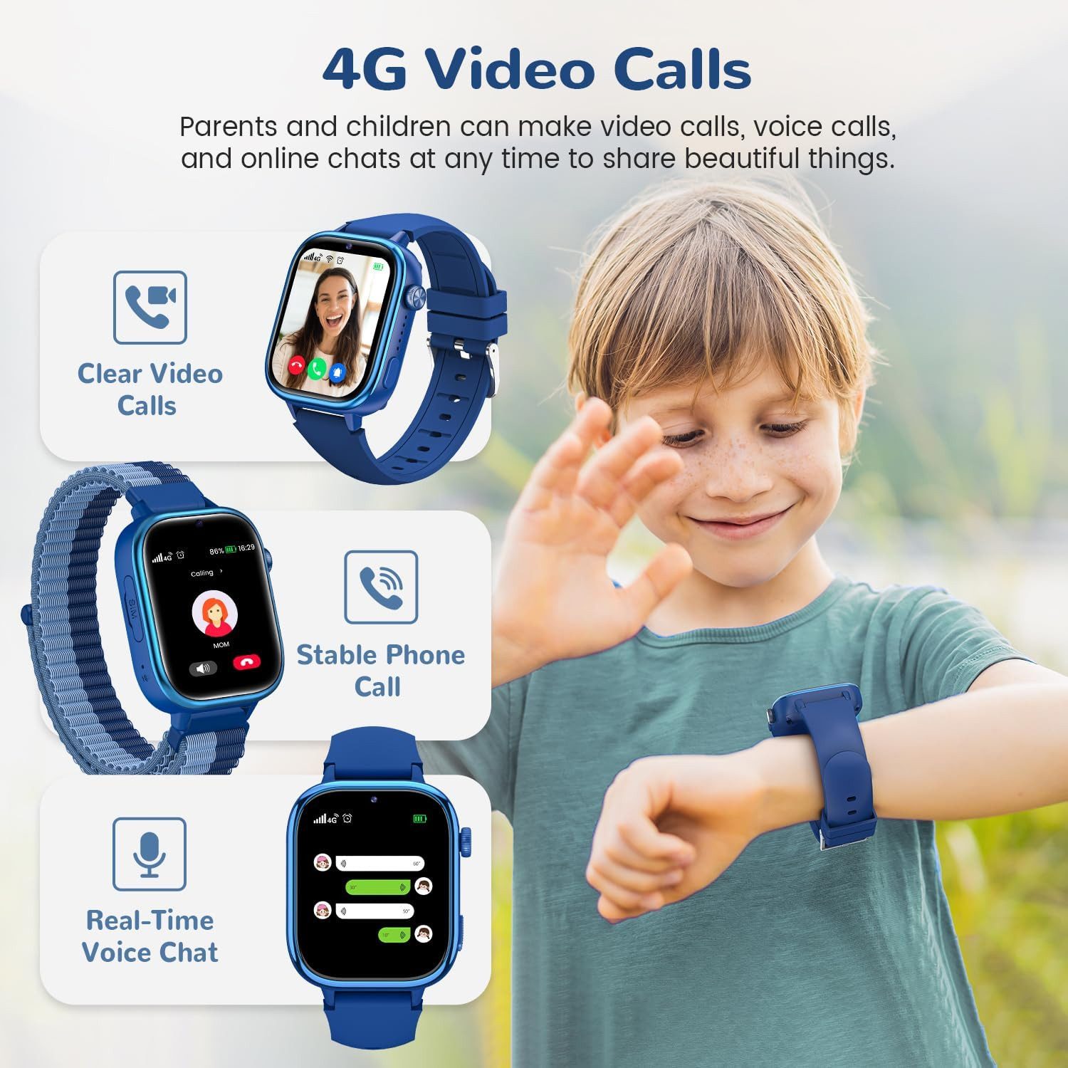 Zevelora 2025 Kinder 4G mit GPS und Telefon, SOS, IP68 wasserdichte Smartwatch (1,83 Zoll, 4G), mit Videoanrufe, Nachrichten, Schulmodus, Wecker, Kamera Schrittzähler