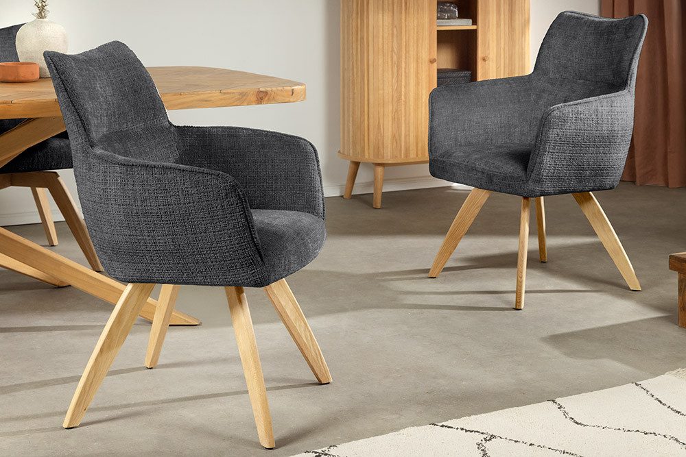 riess-ambiente Drehstuhl ASGARD grau - Chenille, Federkern, mit Armlehnen, Auto Return Funktion (Einzelartikel, 1 St), 180° drehbarer Polsterstuhl - ideal für Büro, Küche, Wohn- & Esszimmer