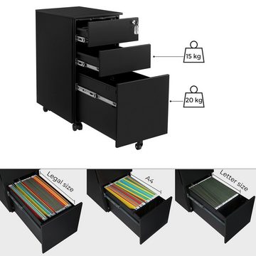 SONGMICS Aktenschrank Rollcontainer, frei beweglich, für DIN A4