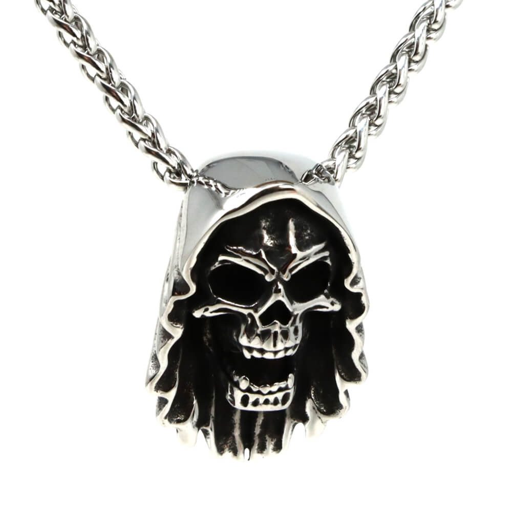 Kette mit Anhänger Lederkette Edelstahlkette 316L TODESKOPF