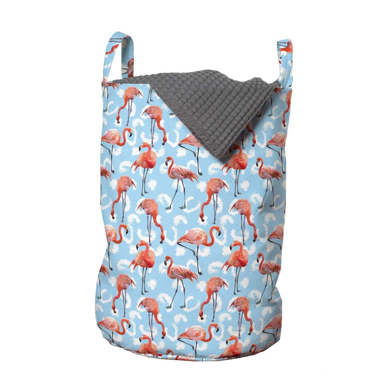 Abakuhaus Wäschesäckchen Wäschekorb mit Griffen Kordelzugverschluss für Waschsalons, Flamingo Langbeinige Exotische Tiere